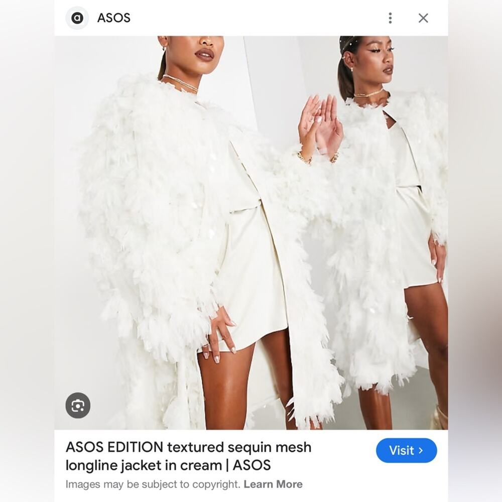 NWT ASOS EDITION Cream Textured Sequin Mesh Longline Jacket Size 0